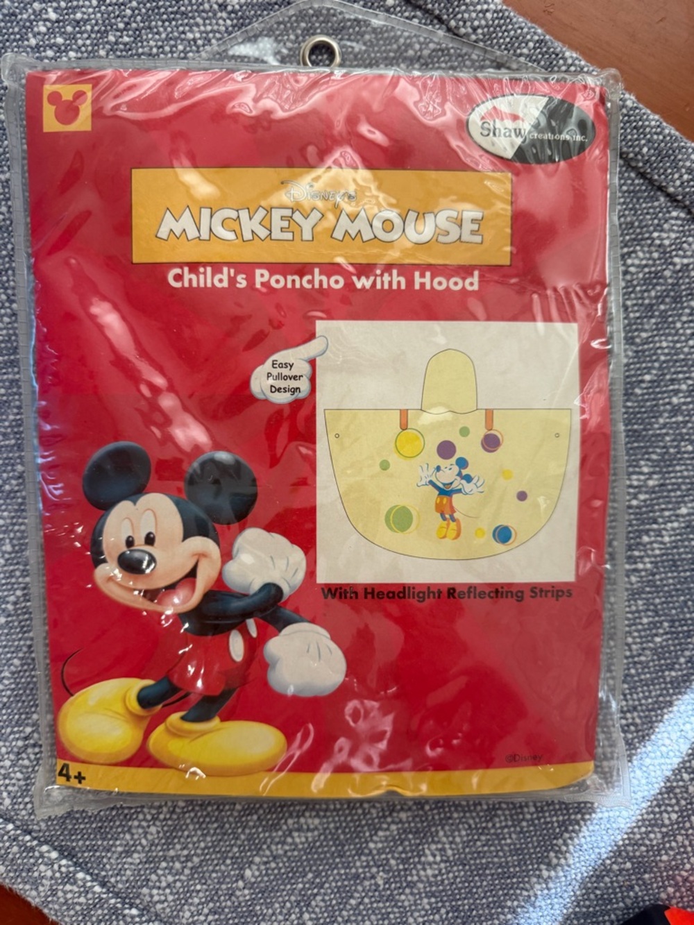 Disney Mickey Mouse Child's Yellow Rain Poncho with Hood vintage NEW